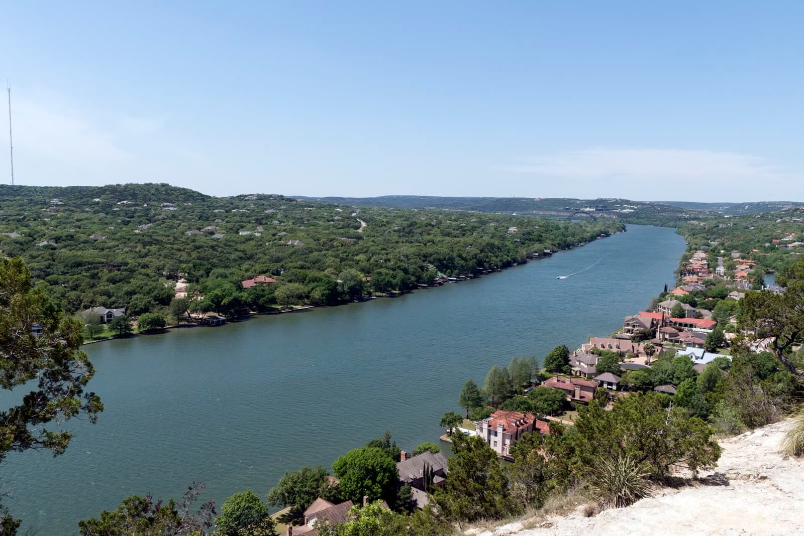 Wooded hills above Lake Austin, west of the river